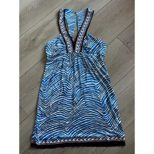 Trina Turk Blue Wave Print Halter Neck Mini Dress Size 12